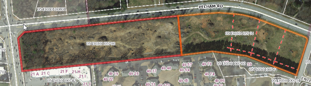 Aerial depiction of the Pelham buffer property